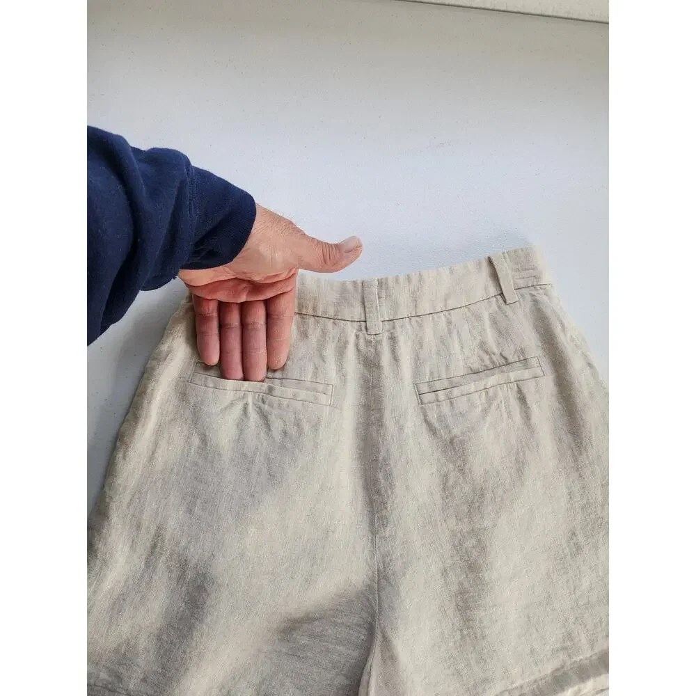 & Other Stories Shorts Womens EUR 34 Beige Linen Pleated Chino High Rise - Picture 5 of 16